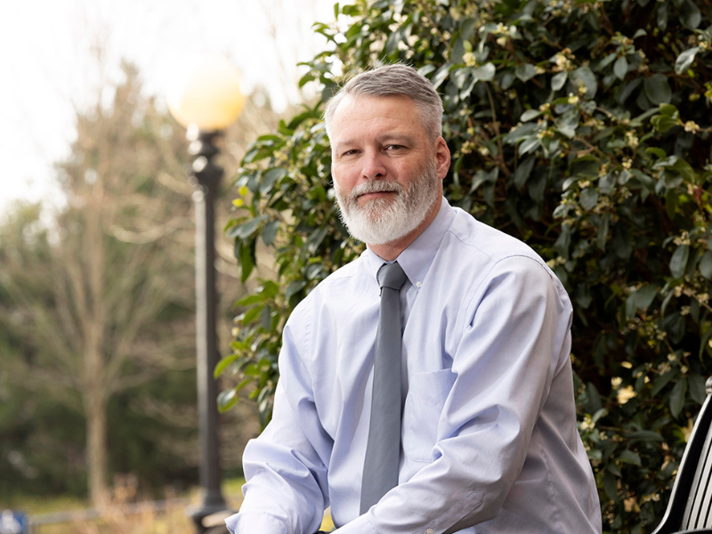 Environmental portrait of Paul Welch near Candler Hall.